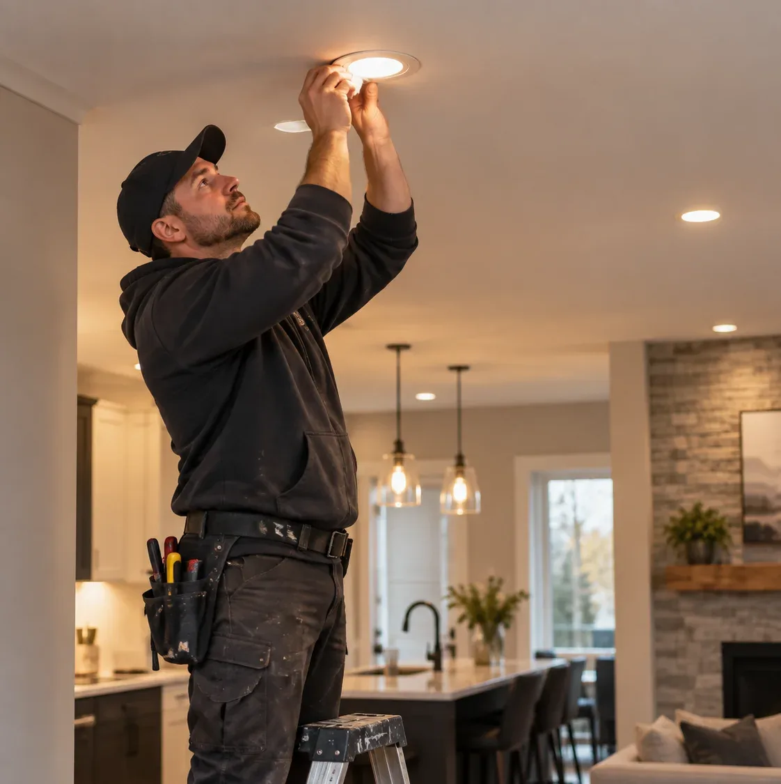Indoor lighting installation in Stoney Creek home